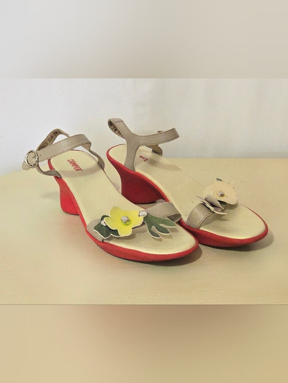 Vintage Camper Wedge Sandals - Mismatched Floral Applique - Art-to-Wear - Size 7